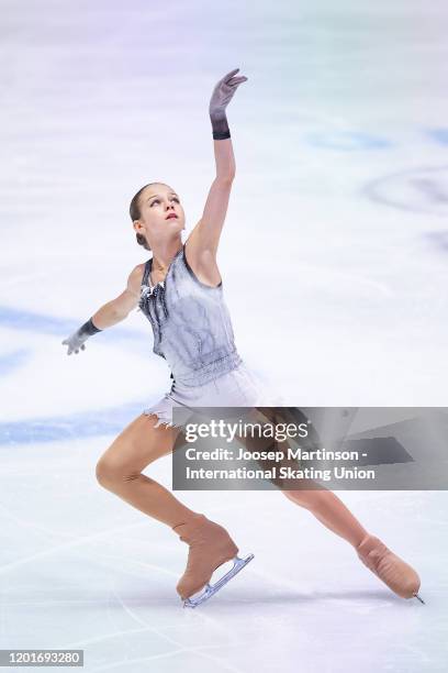 Alexandra Trusova of Russia competes in the Ladies Short Program during day 3 of the ISU European Figure Skating Championships at Steiermarkhalle on...