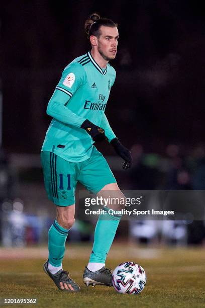 Gareth Bale of Real Madrid CF runs with the ball during the Copa del Rey round of 32 match between Unionistas CF and Real Madrid CF at stadium of Las...