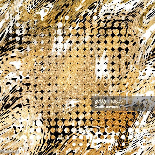 gold spotted geometric black white glitter abstract background - gold and black background stock pictures, royalty-free photos & images