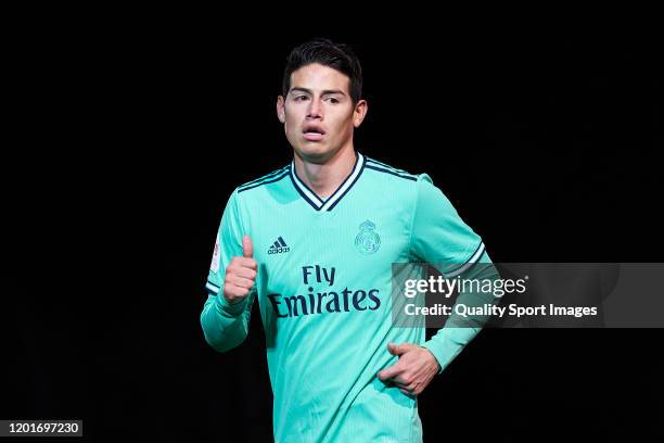 James Rodriguez of Real Madrid CF looks on during the Copa del Rey round of 32 match between Unionistas CF and Real Madrid CF at stadium of Las...