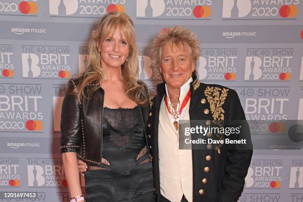 Penny Lancaster and Sir Rod Stewart attend The BRIT Awards 2020 at The O2 Arena on February 18, 2020 in London, England.