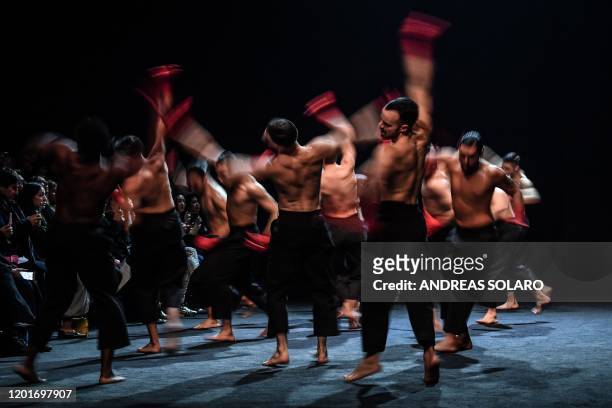 Dancers perform prior to the presentation of Chinese designer Han Wen's Fall - Winter 2020 fashion collection, as part of the "China, We are With...