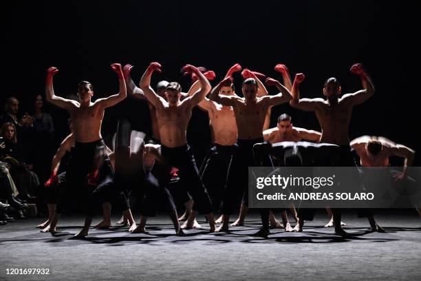 Dancers perform prior to the presentation of Chinese designer Han Wen's Fall - Winter 2020 fashion collection, as part of the "China, We are With...