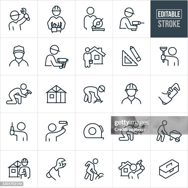 stockillustraties, clipart, cartoons en iconen met handyman thin line icons - bewerkbare beroerte - manual worker