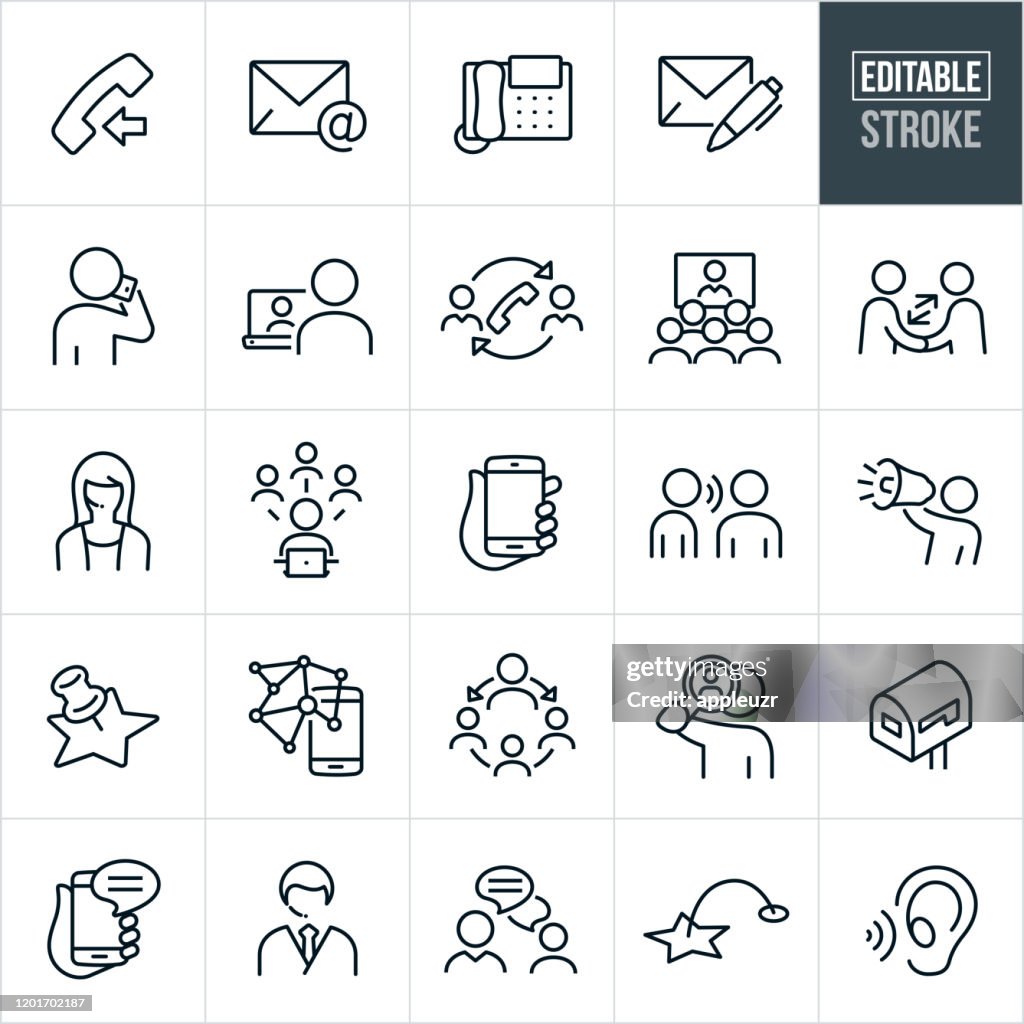 Contact Methods Thin Line Icons - Editable Stroke