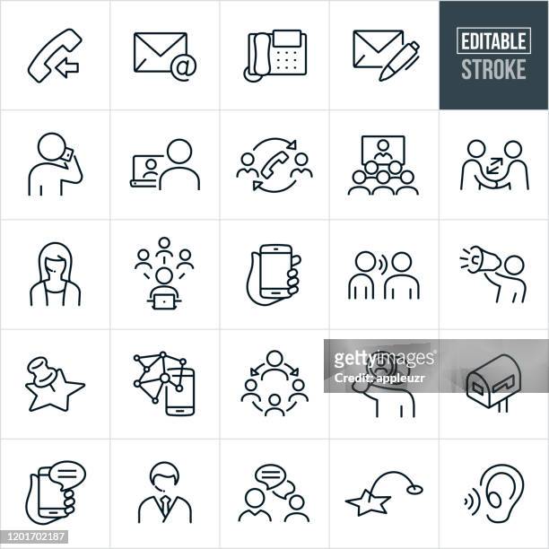 contact methods thin line icons - editable stroke - voice stock illustrations