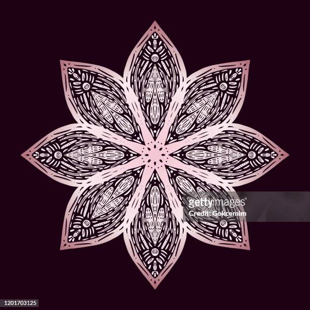 rose gold hand gezeichnet wasser lily lotus mandala muster hintergrund. henna, mehndi tattoo dekoration. dekorative ornament im ethnischen orientalischen stil. - lotus flower tattoo stock-grafiken, -clipart, -cartoons und -symbole