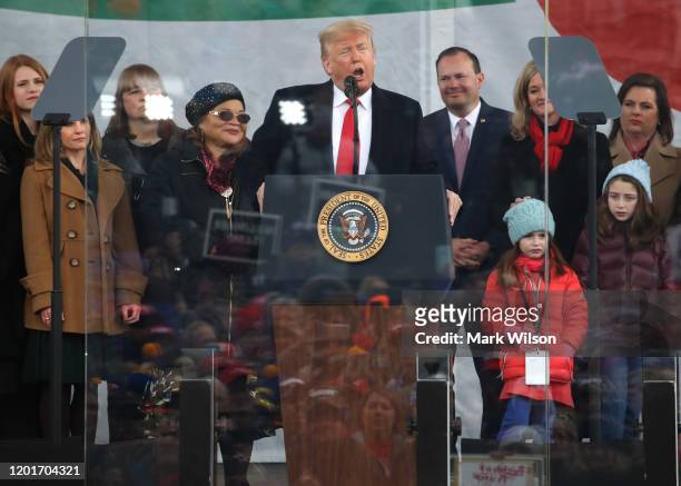 President Donald Trump speaks at the 47th March For Life rally on the National Mall, January 24, 2019 in Washington, DC. The Right to Life Campaign...