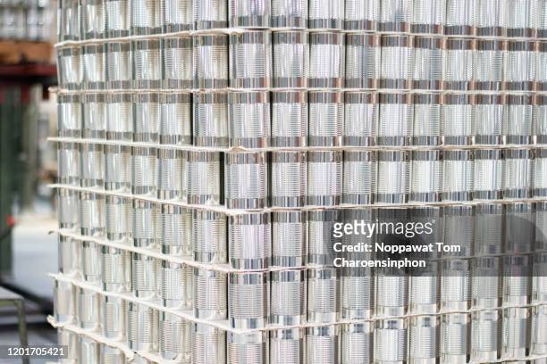 stacking of empty food cans, thailand - stacked canned food stock pictures, royalty-free photos & images