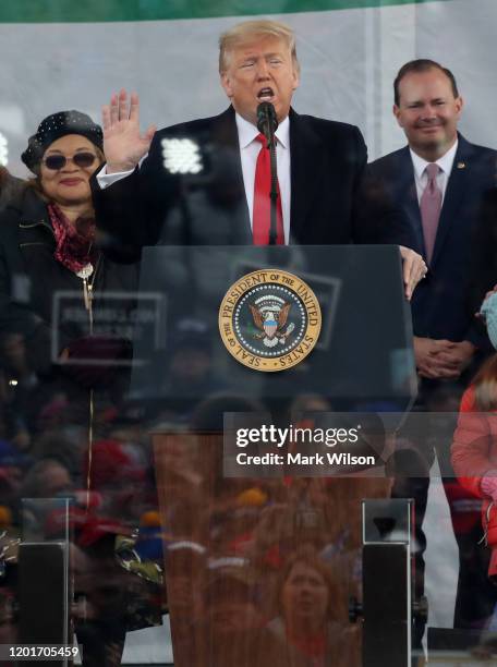 President Donald Trump speaks at the 47th March For Life rally on the National Mall, January 24, 2019 in Washington, DC. The Right to Life Campaign...