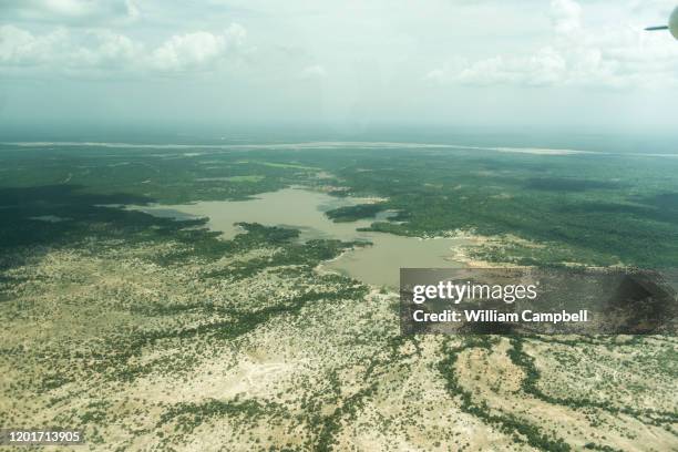 lakes in the selous game reserve, tanzania. - selous game reserve stockfoto's en -beelden