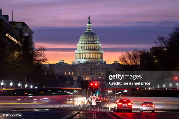 sunrise, pennsylvania avenue, united states capitol building, washington dc, america - washington dc 個照片及圖片檔