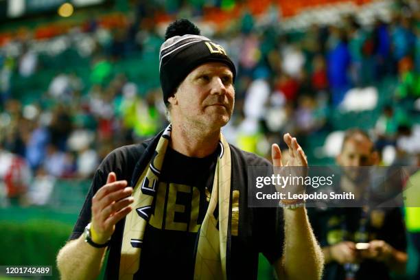 Will Ferrell actor and proprietor of LAFC looks on the field prior to the round of 16 match between Leon and LAFC as part of the CONCACAF Champions...