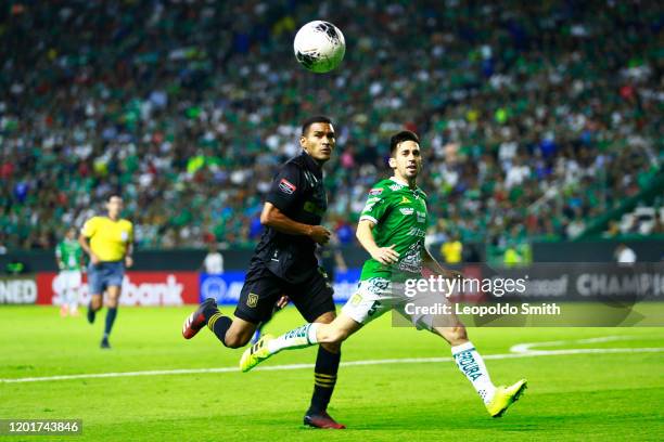 Eddie Segura of LAFC struggles for the ball with Fernando Navarro of Leon, during the round of 16 match between Leon and LAFC as part of the CONCACAF...