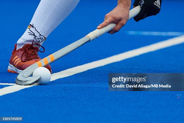 Detail of a stick and ball during the Men's FIH Field Hockey Pro League match between Spain and Germany at Estadio Betero on January 24, 2020 in...