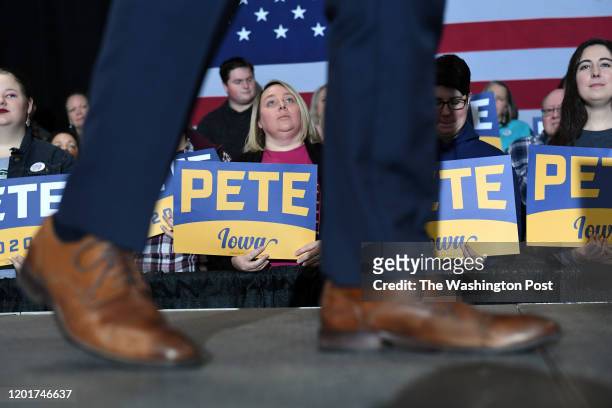 Former South Bend, IN mayor Pete Buttigieg appears at a town hall event at the Cattle Congress Electric Park Ballroom on Saturday February 01, 2020...