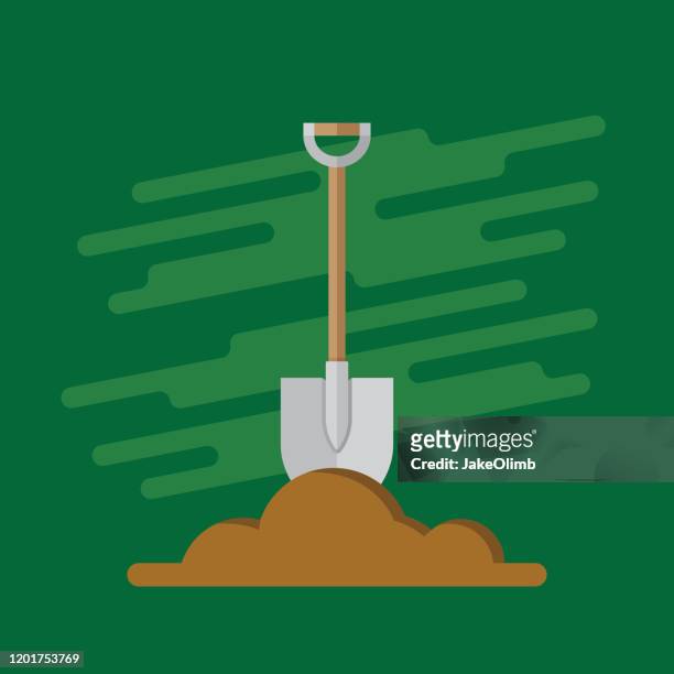 schaufel digging icon flach - shovel stock-grafiken, -clipart, -cartoons und -symbole
