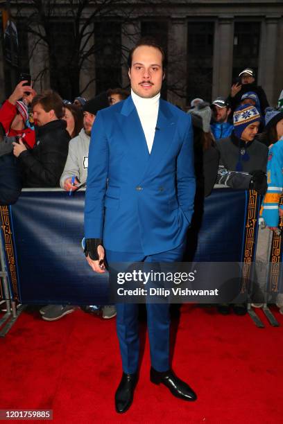 Auston Matthews of the Toronto Maple Leafs arrive on the red carpet for the 2020 NHL All-Star at Enterprise Arena on January 24, 2020 in St Louis,...