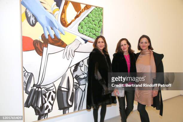 Sisters Sandy Dodero, Caroline Dodero and Giga Dodero attend the Party for the David Salle Exhibition at Thaddaeus Ropac Gallery, on January 24, 2020...