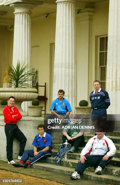 Players from each of the Six Nations teams Mark Taylor - Wales , Fabien Galthie - France Captain , Alessandro Moscardi - Italy Captain , Keith Wood -...