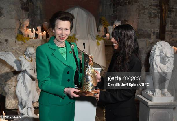 Princess Anne, Princess Royal presents Rosh Mahtani for Alighieri jewellery line with The Queen Elizabeth II Award for British Design during London...