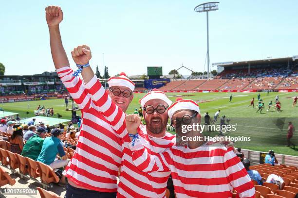 Fans pose during the 2020 HSBC Sevens at FMG Stadium Waikato on January 25, 2020 in Hamilton, New Zealand.