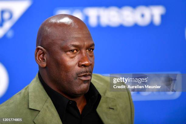 Michael Jordan attends a press conference before the NBA Paris Game match between Charlotte Hornets and Milwaukee Bucks on January 24, 2020 in Paris,...