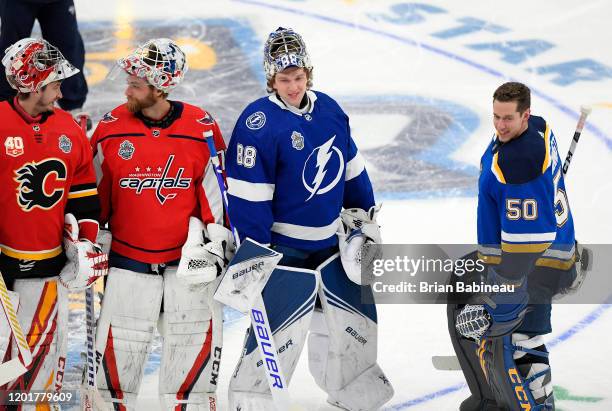 David Rittich of the Calgary Flames, Braden Holtby of the Washington Capitals, Andrei Vasilevskiy of the Tampa Bay Lightning and Jordan Binnington of...