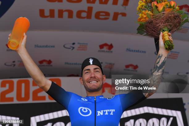 Podium / Giacomo Nizzolo of Italy and Team NTT Pro Cycling / Celebration / Trophy / during the 22nd Santos Tour Down Under 2020, Stage 5 a 149,1km...