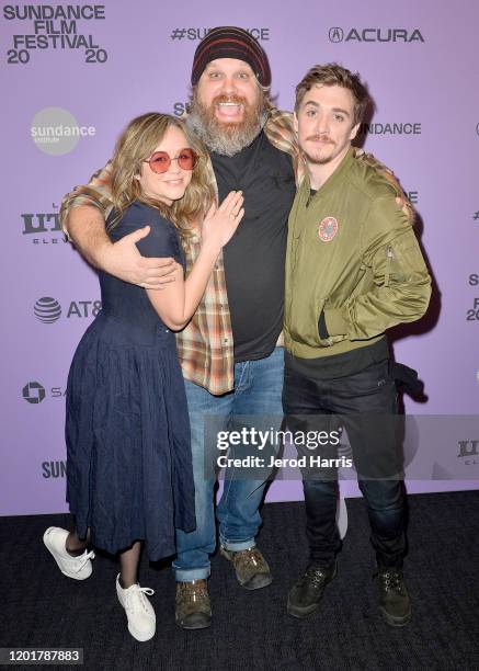 Emily Skeggs, Adam Carter Rehmeier, and Kyle Gallner attend the "Dinner In America" premiere during the 2020 Sundance Film Festival at The Ray on...