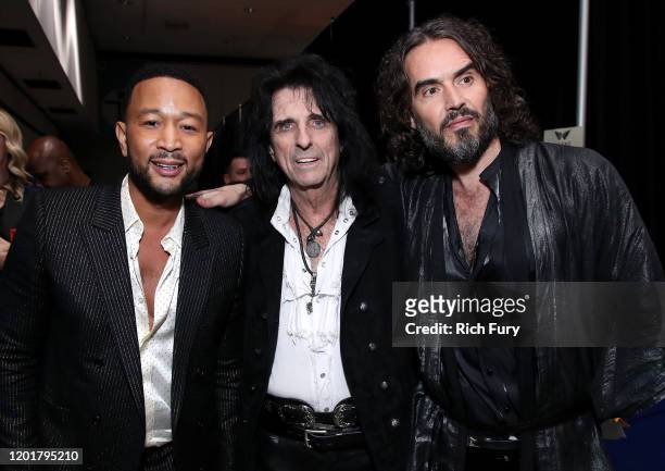 John Legend, Alice Cooper, and Russell Brand attend MusiCares Person of the Year honoring Aerosmith at West Hall at Los Angeles Convention Center on...