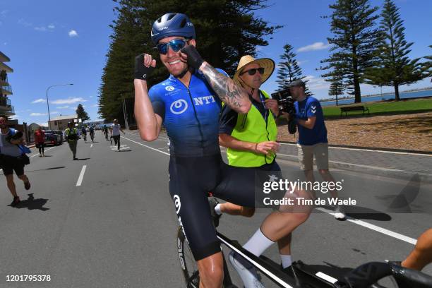 Arrival / Giacomo Nizzolo of Italy and Team NTT Pro Cycling / Celebration / during the 22nd Santos Tour Down Under 2020, Stage 5 a 149,1km stage from...