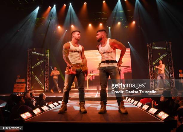 S Joss Mooney and Rogan O'Connor perform at Chippendales at Rio All-Suite Hotel & Casino on January 24, 2020 in Las Vegas, Nevada.