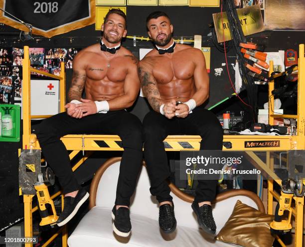 S Joss Mooney and Rogan O'Connor backstage at Chippendales at Rio All-Suite Hotel & Casino on January 24, 2020 in Las Vegas, Nevada.