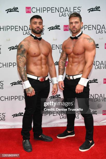 S Rogan O'Connor and Joss Mooney arrive at Chippendales at Rio All-Suite Hotel & Casino on January 24, 2020 in Las Vegas, Nevada.