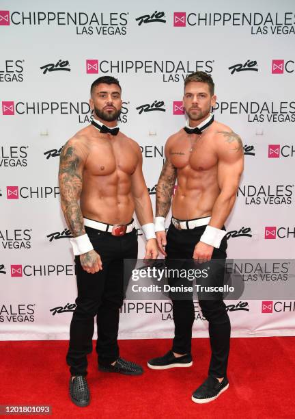 S Rogan O'Connor and Joss Mooney arrive at Chippendales at Rio All-Suite Hotel & Casino on January 24, 2020 in Las Vegas, Nevada.