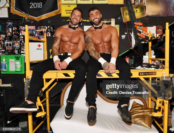 S Joss Mooney and Rogan O'Connor backstage at Chippendales at Rio All-Suite Hotel & Casino on January 24, 2020 in Las Vegas, Nevada.