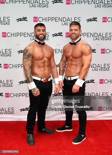 S Rogan O'Connor and Joss Mooney arrive at Chippendales at Rio All-Suite Hotel & Casino on January 24, 2020 in Las Vegas, Nevada.