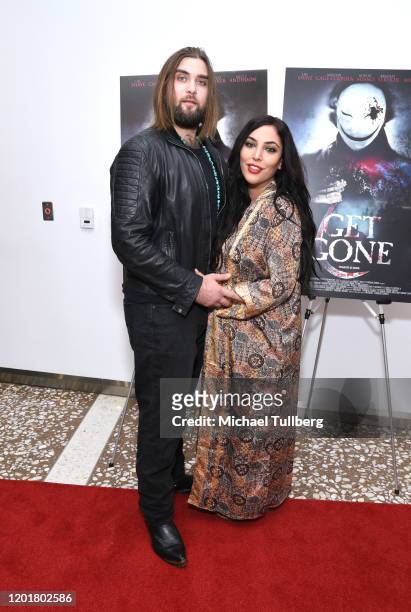 Actor Weston Cage Coppola and Hila Aronian attend the premiere of "Get Gone" at Arena Cinelounge on January 24, 2020 in Hollywood, California.