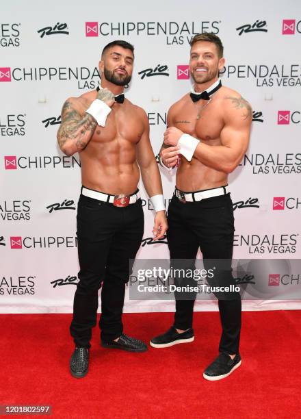 S Rogan O'Connor and Joss Mooney arrive at Chippendales at Rio All-Suite Hotel & Casino on January 24, 2020 in Las Vegas, Nevada.