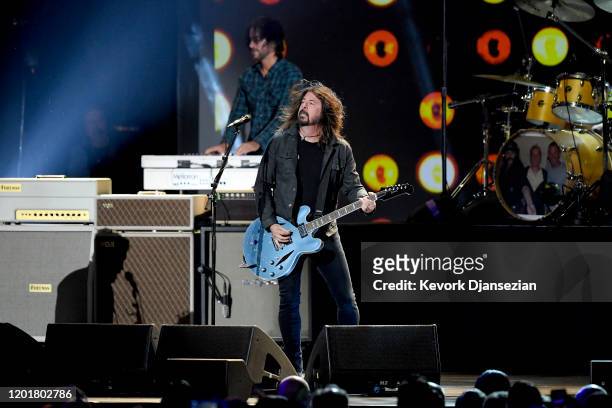 Dave Grohl and Rami Jaffee of Foo Fighters perform onstage during MusiCares Person of the Year honoring Aerosmith at West Hall at Los Angeles...