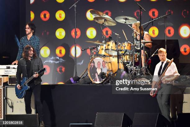 Rami Jaffee, Dave Grohl, Taylor Hawkins, and Nate Mendel of Foo Fighters perform onstage during MusiCares Person of the Year honoring Aerosmith at...