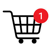 Shopping cart line icon, black editable stroke. Trolley, basket business concept. Shopping cart with number of purchases. Vector illustration isolated on white background