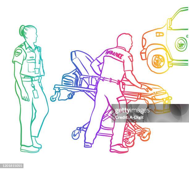 first responders on the run rainbow - runaway vehicle stock illustrations