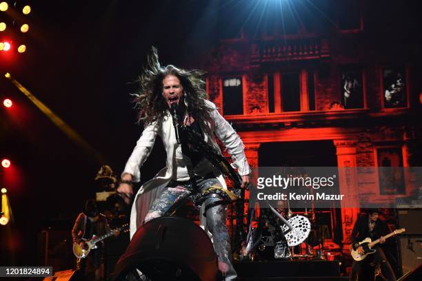Honoree Steven Tyler of music group Aerosmith performs onstage during MusiCares Person of the Year honoring Aerosmith at West Hall at Los Angeles...