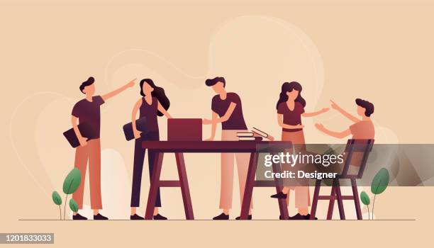 vector illustration of coworking concept. flat modern design for web page, banner, presentation etc. - people brainstorming stock illustrations