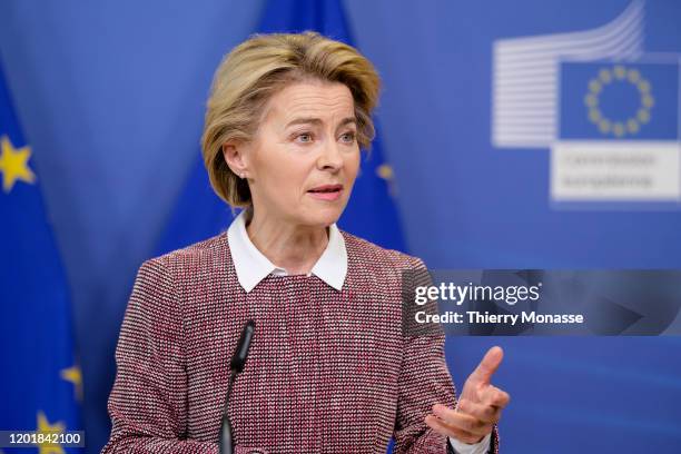 European Commission President Ursula Von der Leyen gives a press conference on a new strategy on Europes Digital Future at the European Commission on...