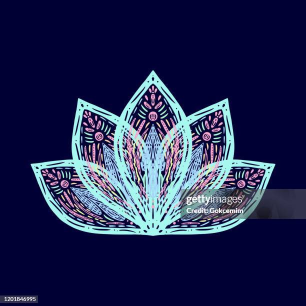 hand gezeichnet wasser lily lotus mandala muster hintergrund. henna, mehndi tattoo dekoration. dekorative ornament im ethnischen orientalischen stil. - lotus flower tattoo stock-grafiken, -clipart, -cartoons und -symbole