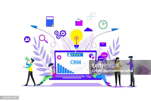 ilustrações, clipart, desenhos animados e ícones de crm - gestão de relacionamento com clientes - customer relationship management