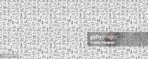 oil industry seamless pattern and background with line icons - gas stock illustrations